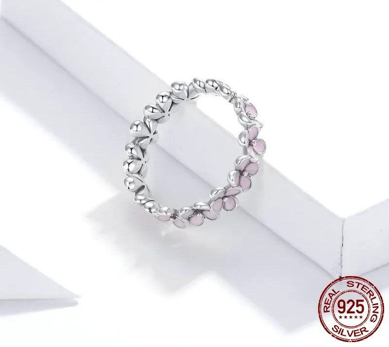 925 Sterling Silver Pink Wreath Ring - TEA LU SHOP