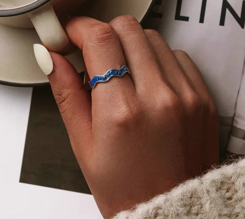 925 Sterling Silver Blue Sky of Van Gogh Open Ring - TEA LU SHOP