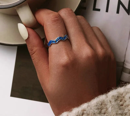 925 Sterling Silver Blue Sky of Van Gogh Open Ring - TEA LU SHOP