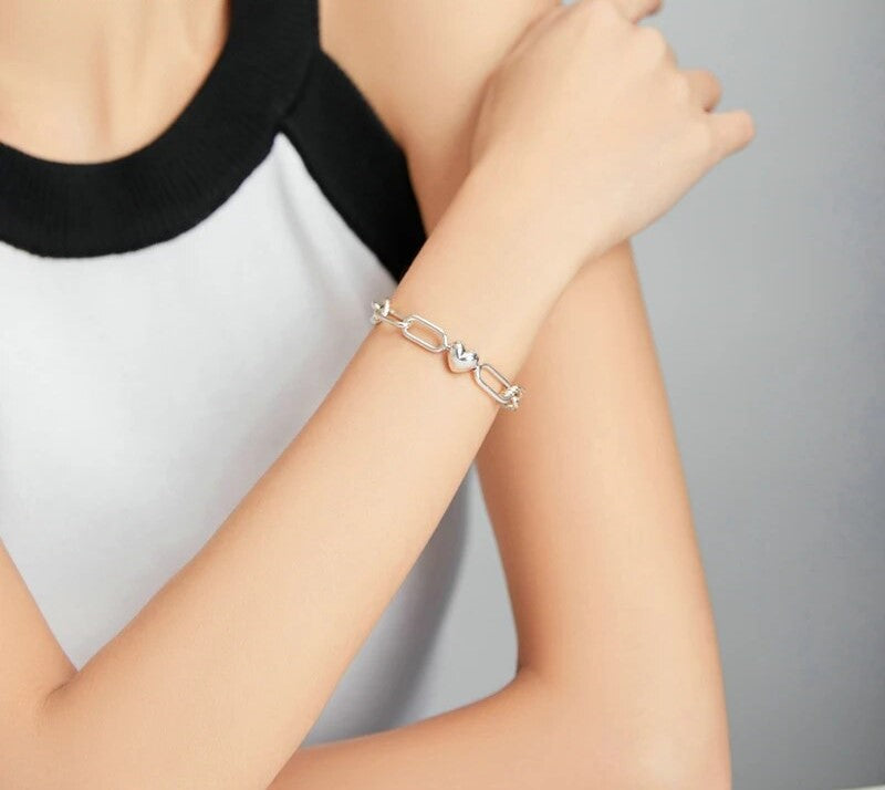925 Sterling Silver Heart Love Chain Bracelet - TEA LU SHOP
