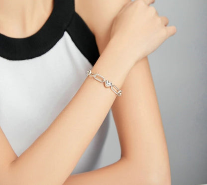 925 Sterling Silver Heart Love Chain Bracelet - TEA LU SHOP
