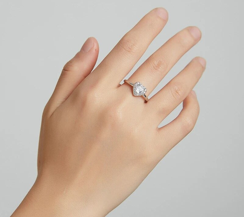 925 Sterling Silver Shiny Heart Shape Ring - TEA LU SHOP