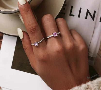 925 Sterling Silver Pink Love CZ Ring - TEA LU SHOP