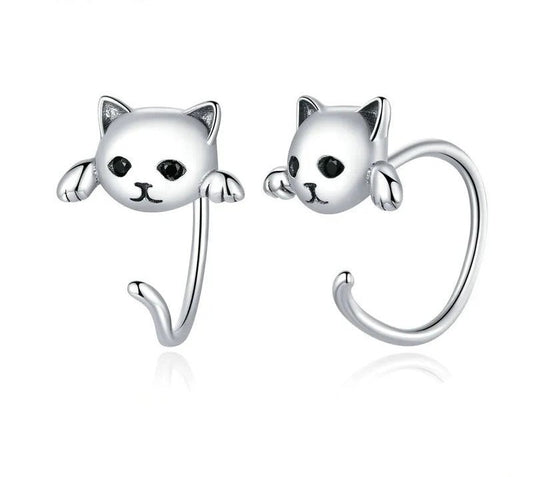 925 Sterling Silver Minimalist Cute Cat Stud Earrings - TEA LU SHOP