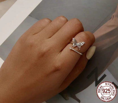 925 Sterling Silver Cute Butterfly Adjustable Ring - TEA LU SHOP