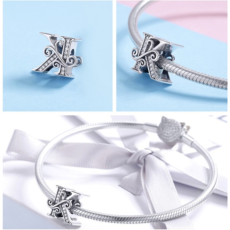 925 Sterling Silver Letter Charm - TEA LU SHOP