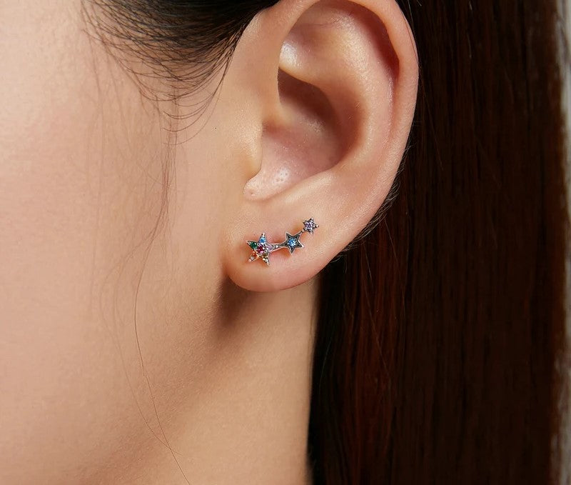 925 Sterling Silver Rainbow Crystal Star Stud Earrings - TEA LU SHOP