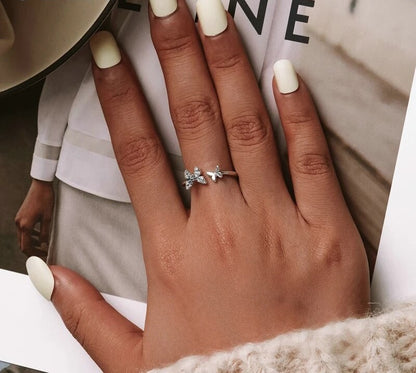 925 Sterling Silver Dazzling CZ Butterfly Open Ring - TEA LU SHOP
