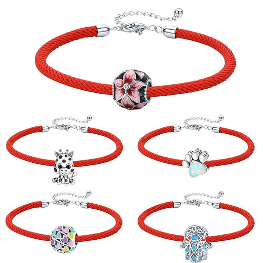 925 Sterling Silver Red Rope Charm Bracelets - TEA LU SHOP
