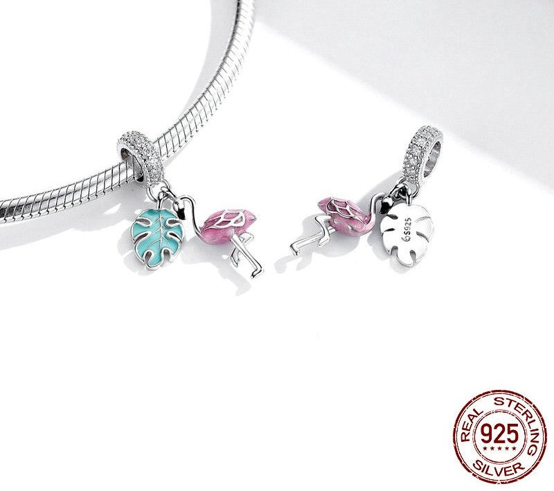 925 Sterling Silver Pink Flamingo Pendant - TEA LU SHOP
