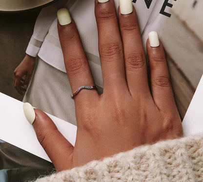 925 Sterling Silver Rainbow CZ Simple Ring - TEA LU SHOP