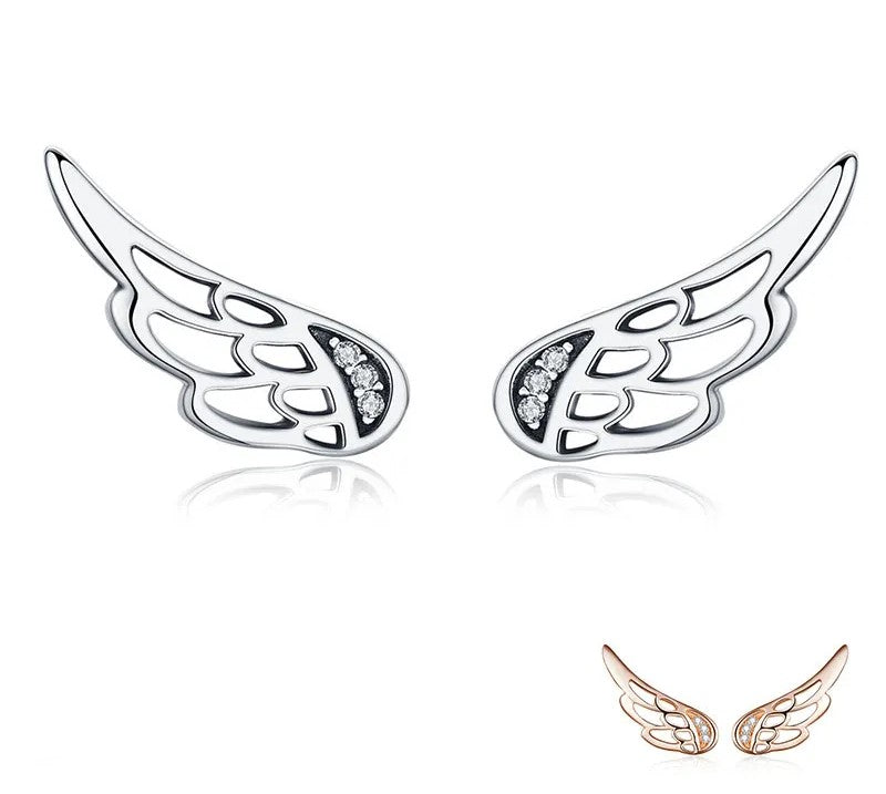 925 Sterling Silver Fairy Wings Stud Earrings - TEA LU SHOP