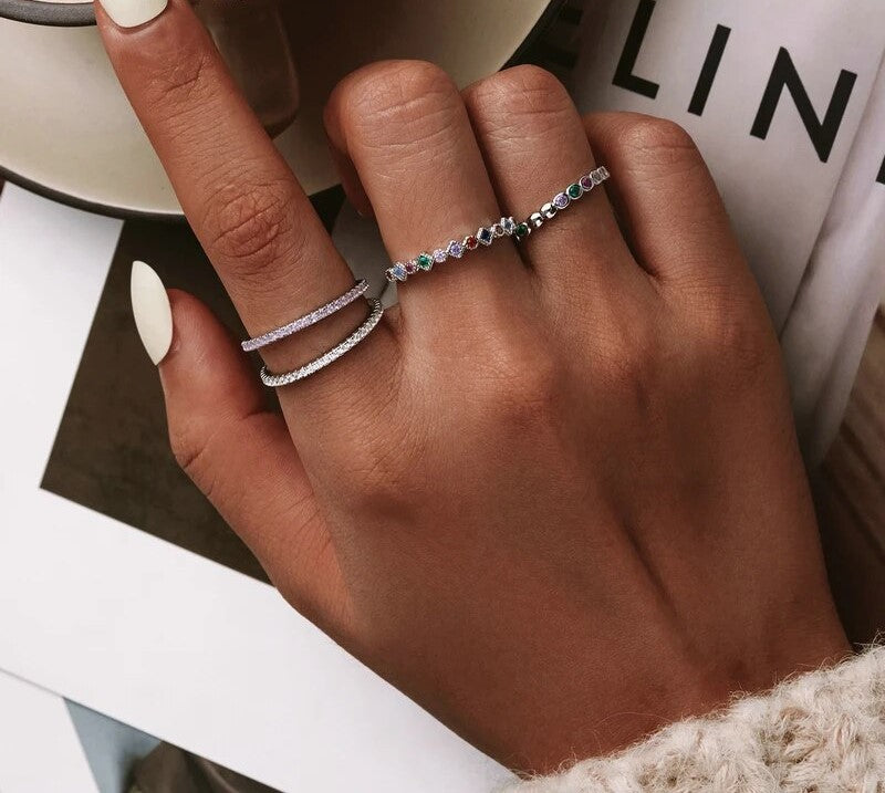 925 Sterling Silver Rainbow CZ Simple Ring - TEA LU SHOP