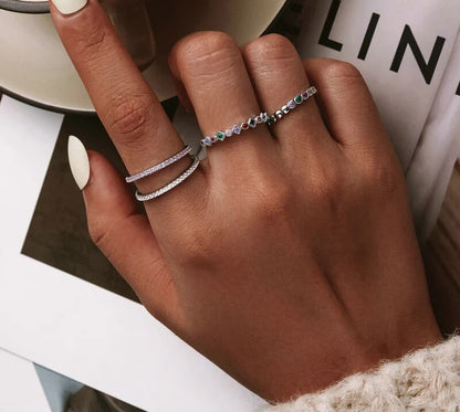 925 Sterling Silver Rainbow CZ Simple Ring - TEA LU SHOP