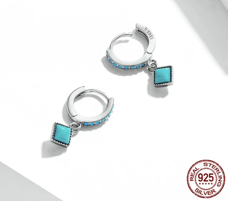 925 Sterling Silver Vintage Tuquoise Drop Earrings - TEA LU SHOP