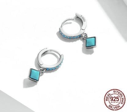 925 Sterling Silver Vintage Tuquoise Drop Earrings - TEA LU SHOP