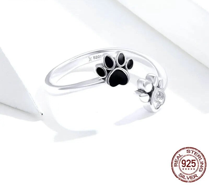 Black Dog Paw Open Ring