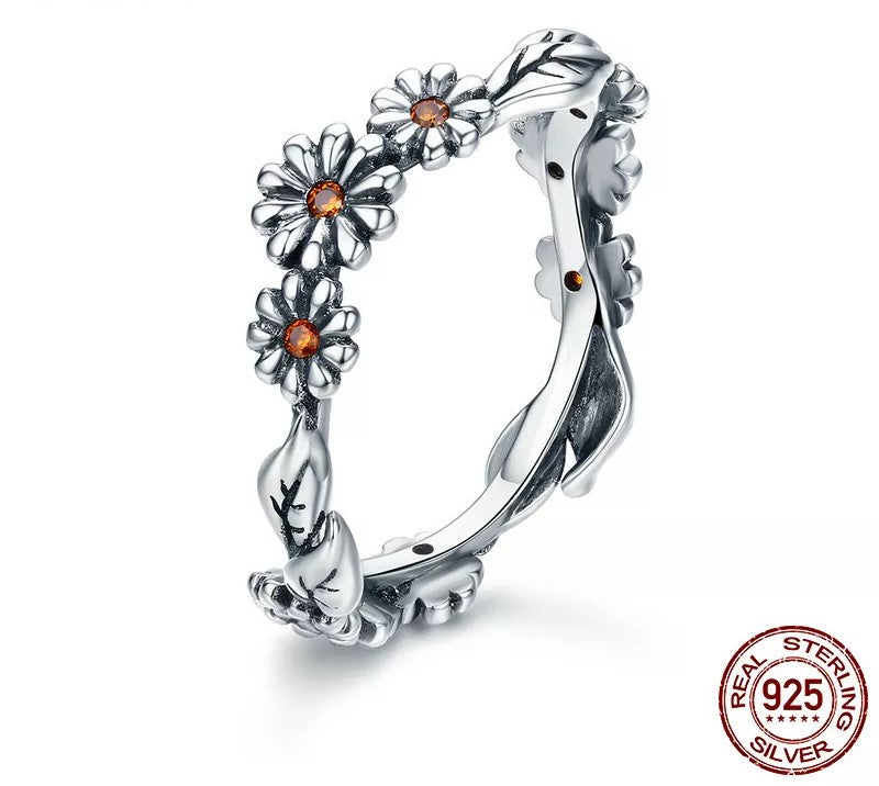 925 Sterling Silver Twisted Daisy Flower Ring - TEA LU SHOP