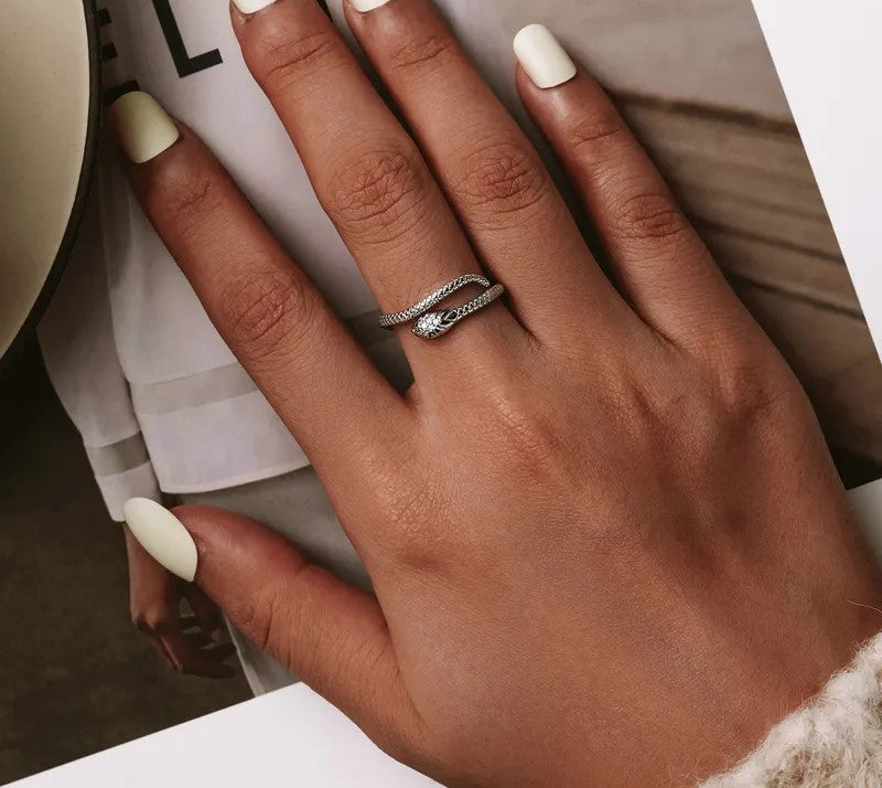 925 Sterling Silver Snake Adjustable Ring - TEA LU SHOP