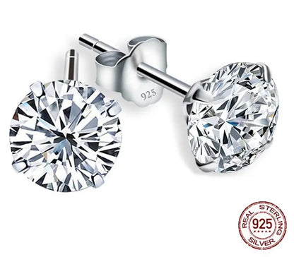 925 Sterling Silver Clear Cubic Zircon Stud Earrings - TEA LU SHOP