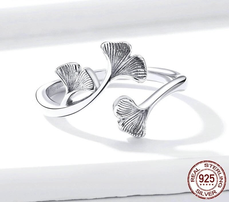 925 Sterling Silver Ginkgo Leaf Ring - TEA LU SHOP