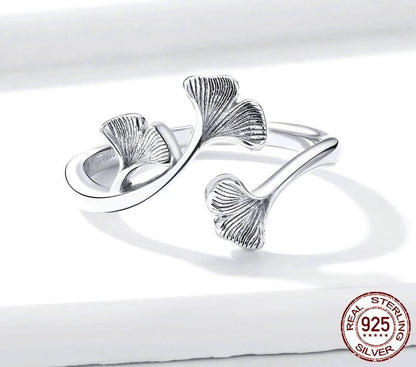 925 Sterling Silver Ginkgo Leaf Ring - TEA LU SHOP