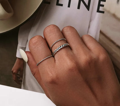 925 Sterling Silver Twisted Texture Ring - TEA LU SHOP