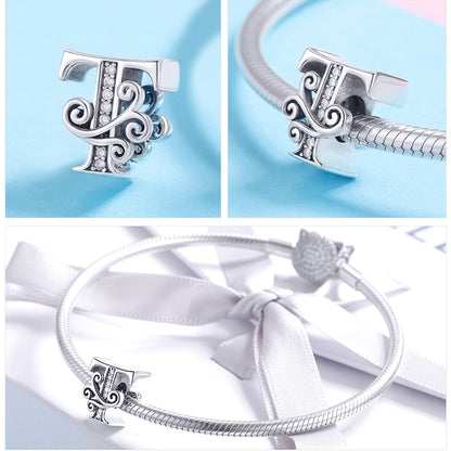 925 Sterling Silver Letter Charm - TEA LU SHOP