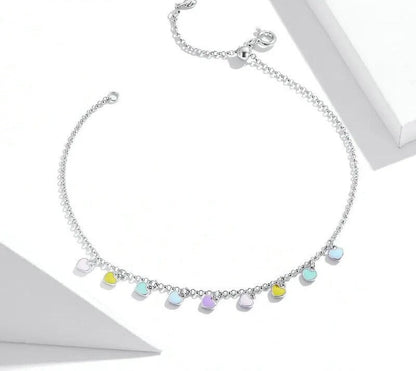 925 Sterling Silver Enamel Heart Anklet - TEA LU SHOP
