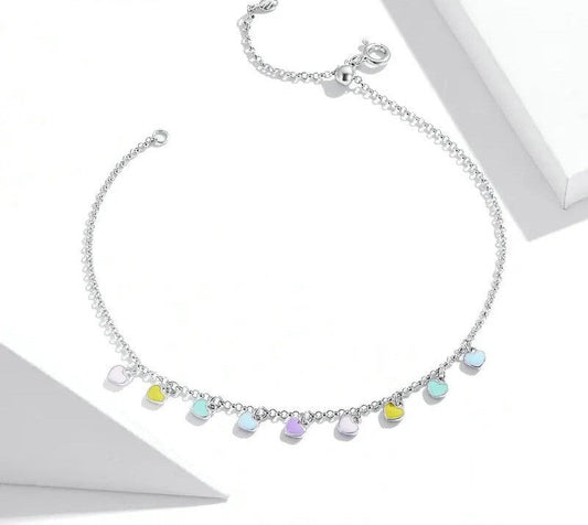 925 Sterling Silver Enamel Heart Anklet - TEA LU SHOP