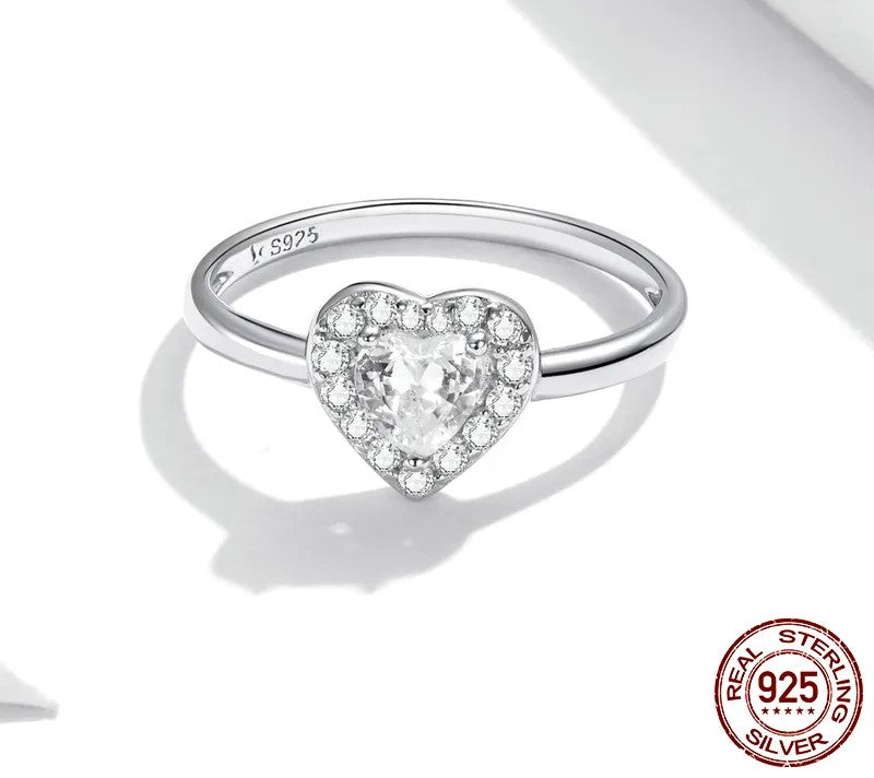 925 Sterling Silver Shiny Heart Shape Ring - TEA LU SHOP