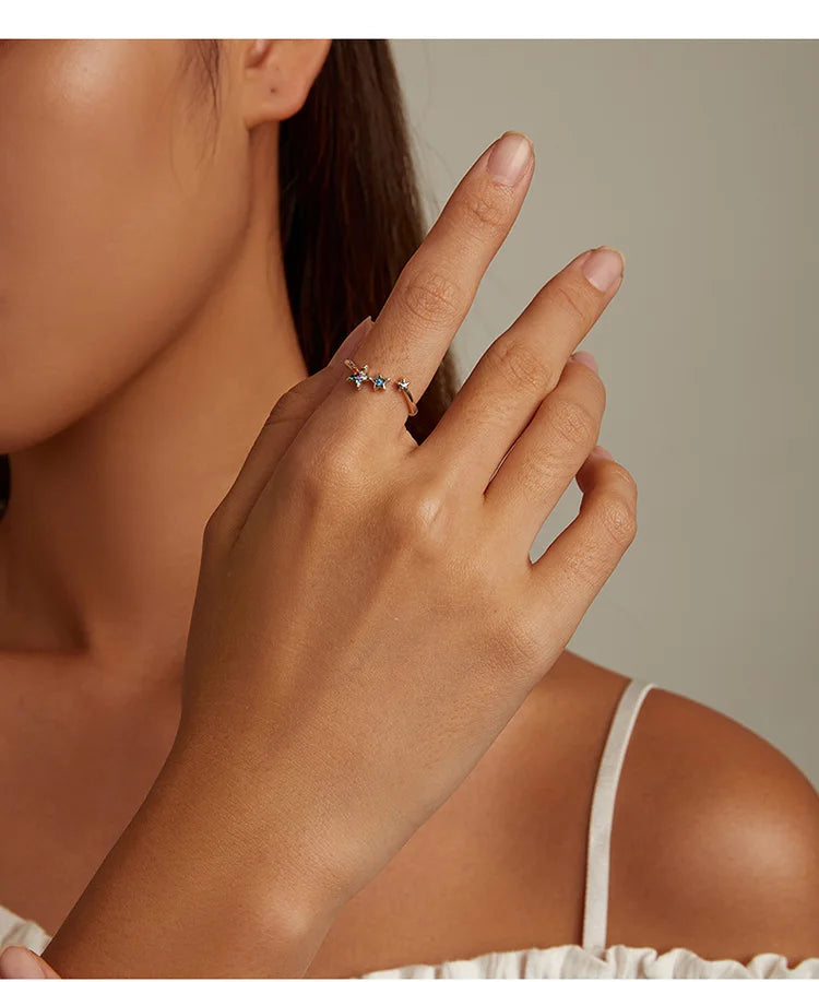 925 Sterling Silver Rainbow Crystal Star Ring - TEA LU SHOP