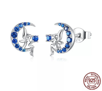 925 Sterling Silver Blue Moon Zircon Stud Earrings - TEA LU SHOP