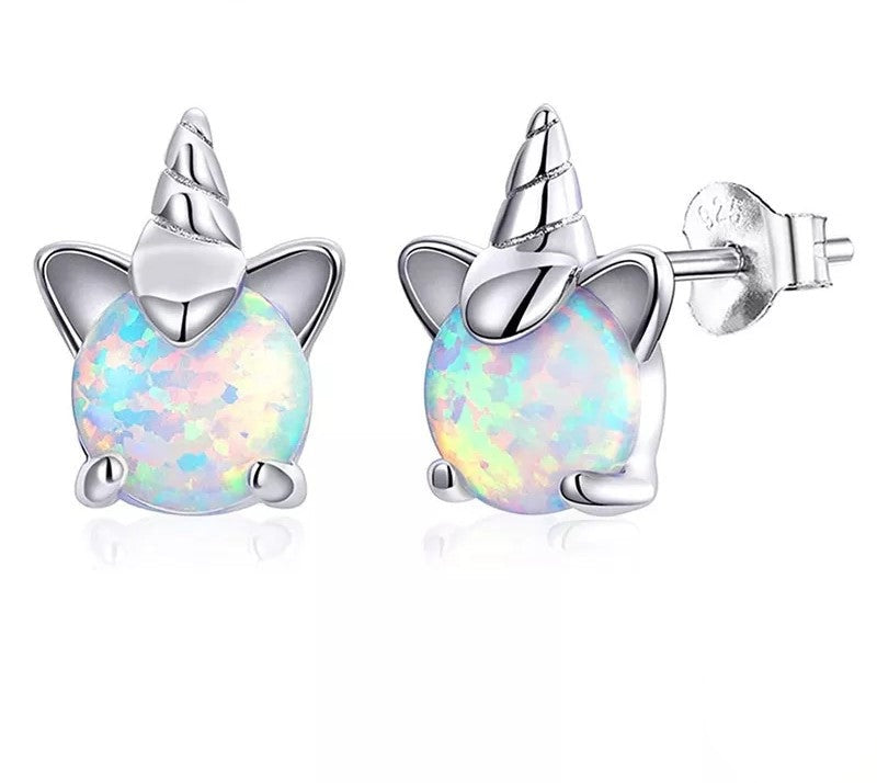 925 Sterling Silver Opal Unicorn Stud Earrings - TEA LU SHOP