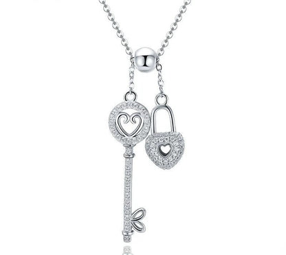 925 Sterling Silver Key and Heart Lock Necklace - TEA LU SHOP