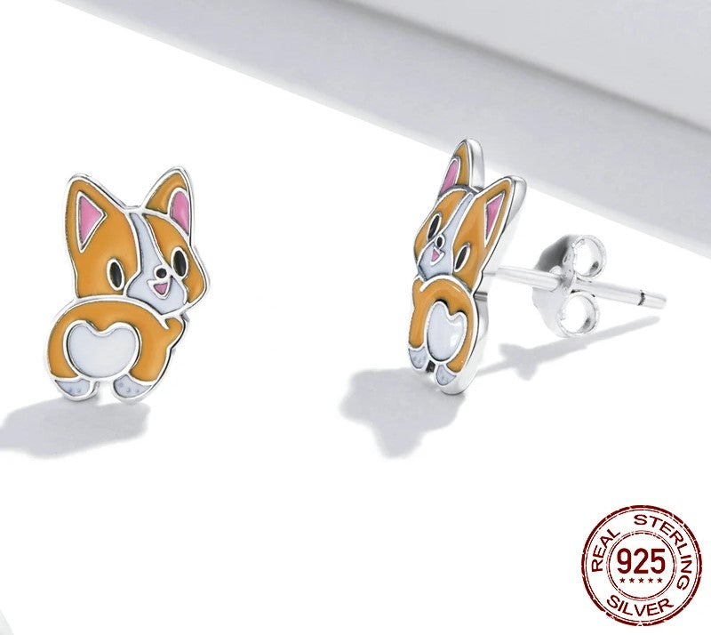 925 Sterling Silver CuteLovely Corgi Stud Earrings - TEA LU SHOP