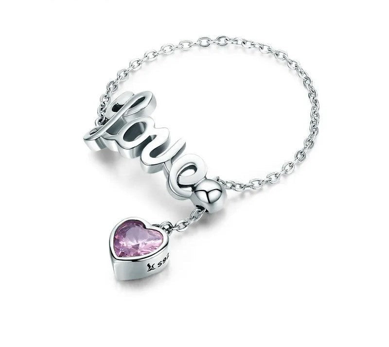925 Sterling Silver Love Adjustable Ring - TEA LU SHOP