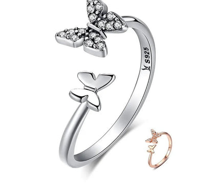 925 Sterling Silver Dazzling CZ Butterfly Open Ring - TEA LU SHOP