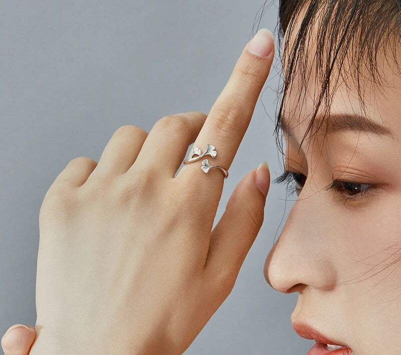 925 Sterling Silver Ginkgo Leaf Ring - TEA LU SHOP