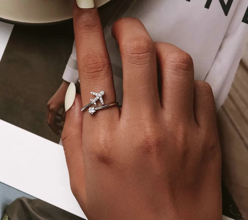 925 Sterling Silver Flying Plane Ring - TEA LU SHOP