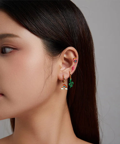 925 Sterling Silver Enamel Rainbow Earrings - TEA LU SHOP