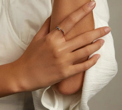 925 Sterling Silver Rainbow Crystal Star Ring - TEA LU SHOP