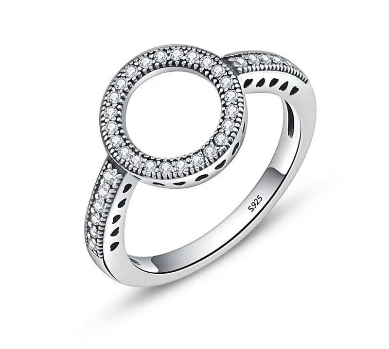 925 Sterling Silver CZ Circle Ring - TEA LU SHOP