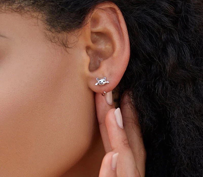 925 Sterling Silver Minimalist Cute Cat Stud Earrings - TEA LU SHOP