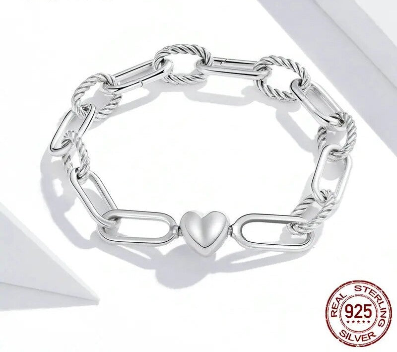 925 Sterling Silver Heart Love Chain Bracelet - TEA LU SHOP