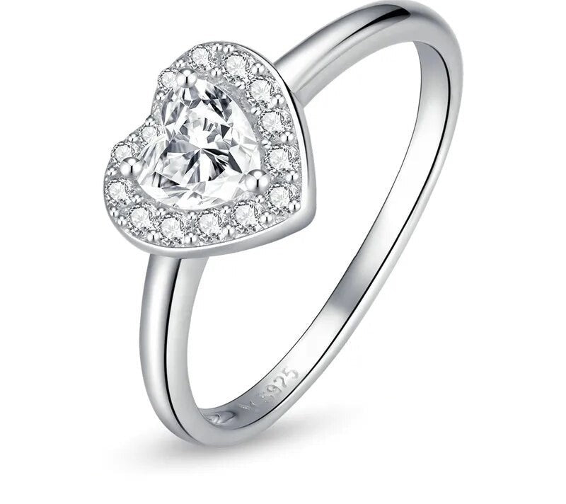 925 Sterling Silver Shiny Heart Shape Ring - TEA LU SHOP