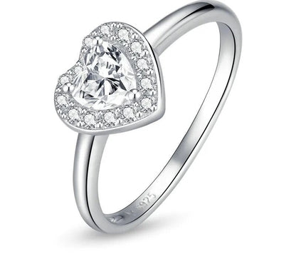 925 Sterling Silver Shiny Heart Shape Ring - TEA LU SHOP
