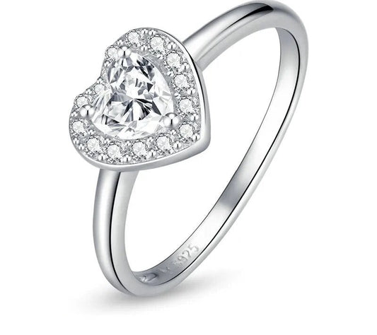 925 Sterling Silver Shiny Heart Shape Ring - TEA LU SHOP