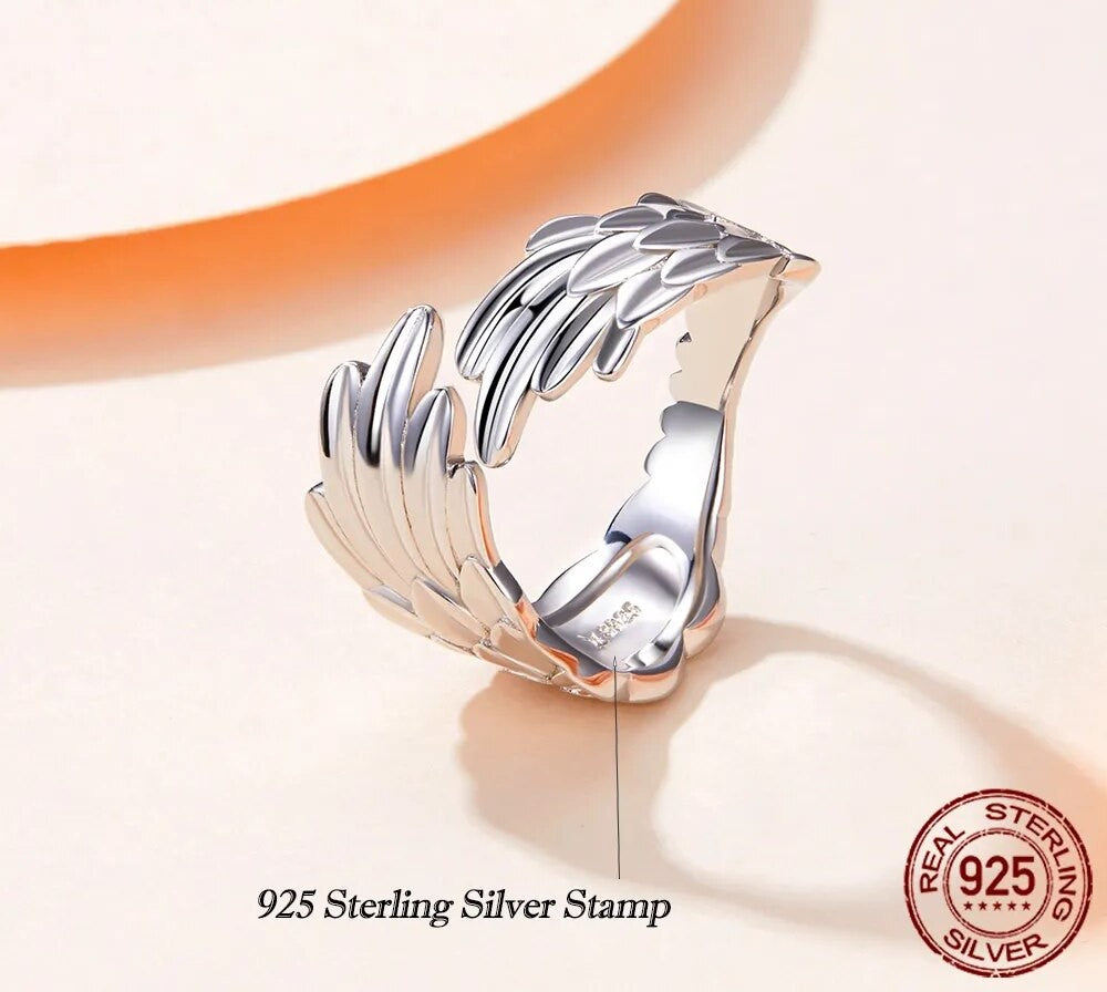 925 Sterling Silver Guardian Wing Open Ring - TEA LU SHOP