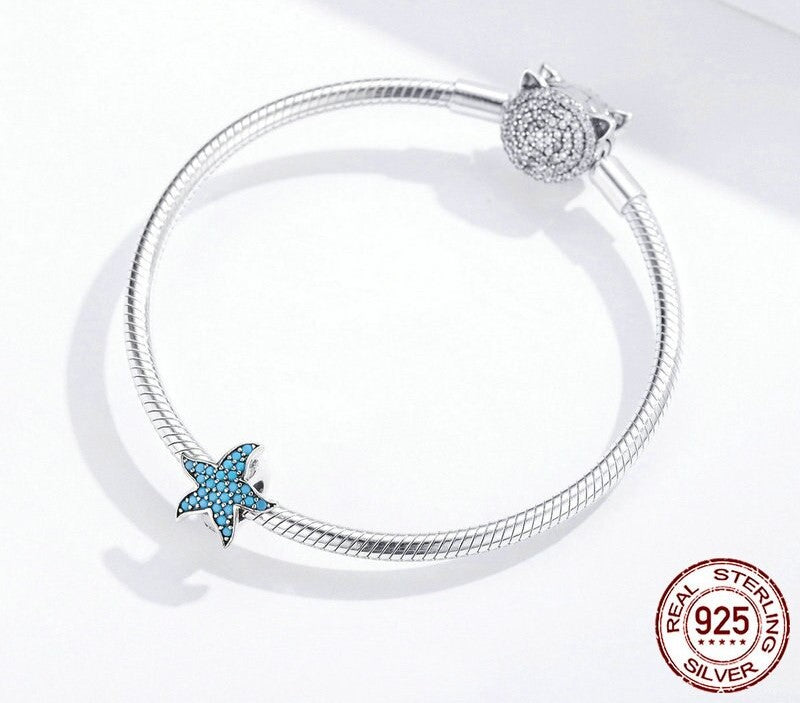925 Sterling Silver Blue Starfish Stopper - TEA LU SHOP